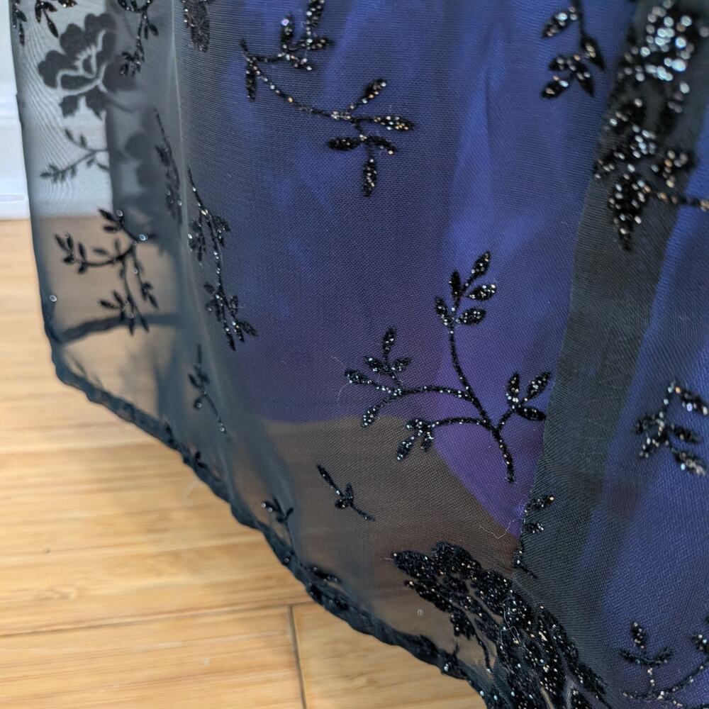 Vintage Betsy Adam Prom Dress Maxi Gown M Blue Black 90s Goth Velvet Floral - Picture 10 of 14
